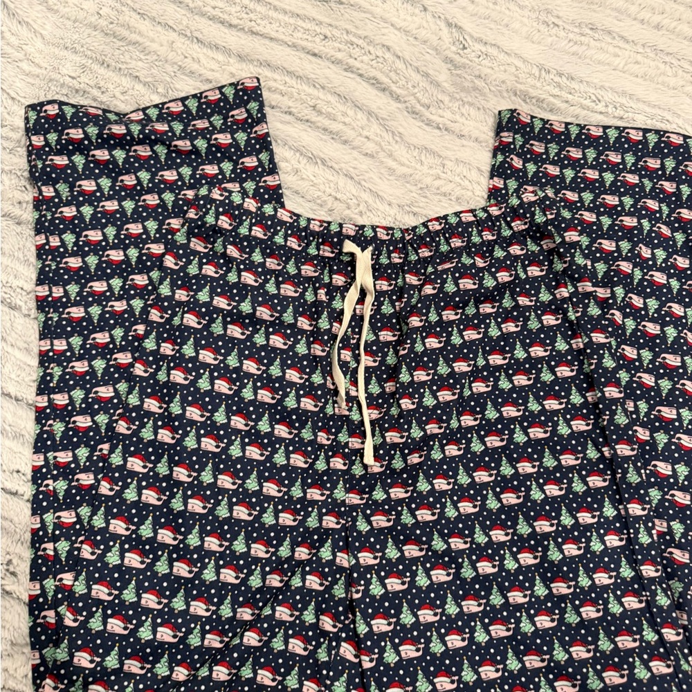 Vineyard Vines Boys Navy Pajama Pants with Santa & Tree Print